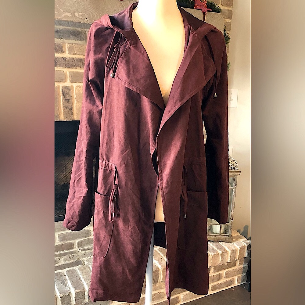 Beceel Size Medium Women's Wine Lightweight Jacket Pockets Utility